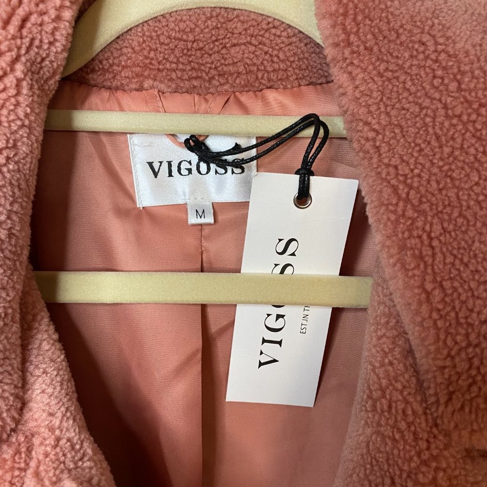 VIGOSS Blush Sherpa Faux Fur Moto Jacket M Medium - Picture 12 of 12